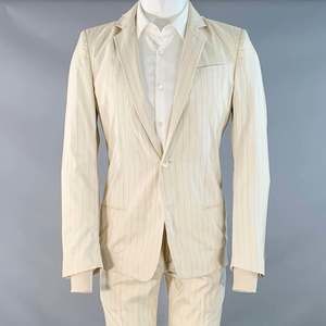 GAULTIER 2 Vintage Beige Grey Pinstripe Wool Silk Single Button Hooded Suit